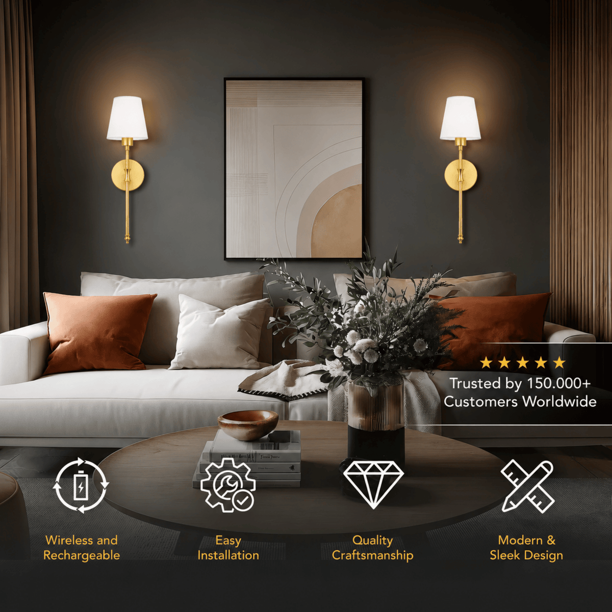 Wireless Wall Sconces – Set of 2